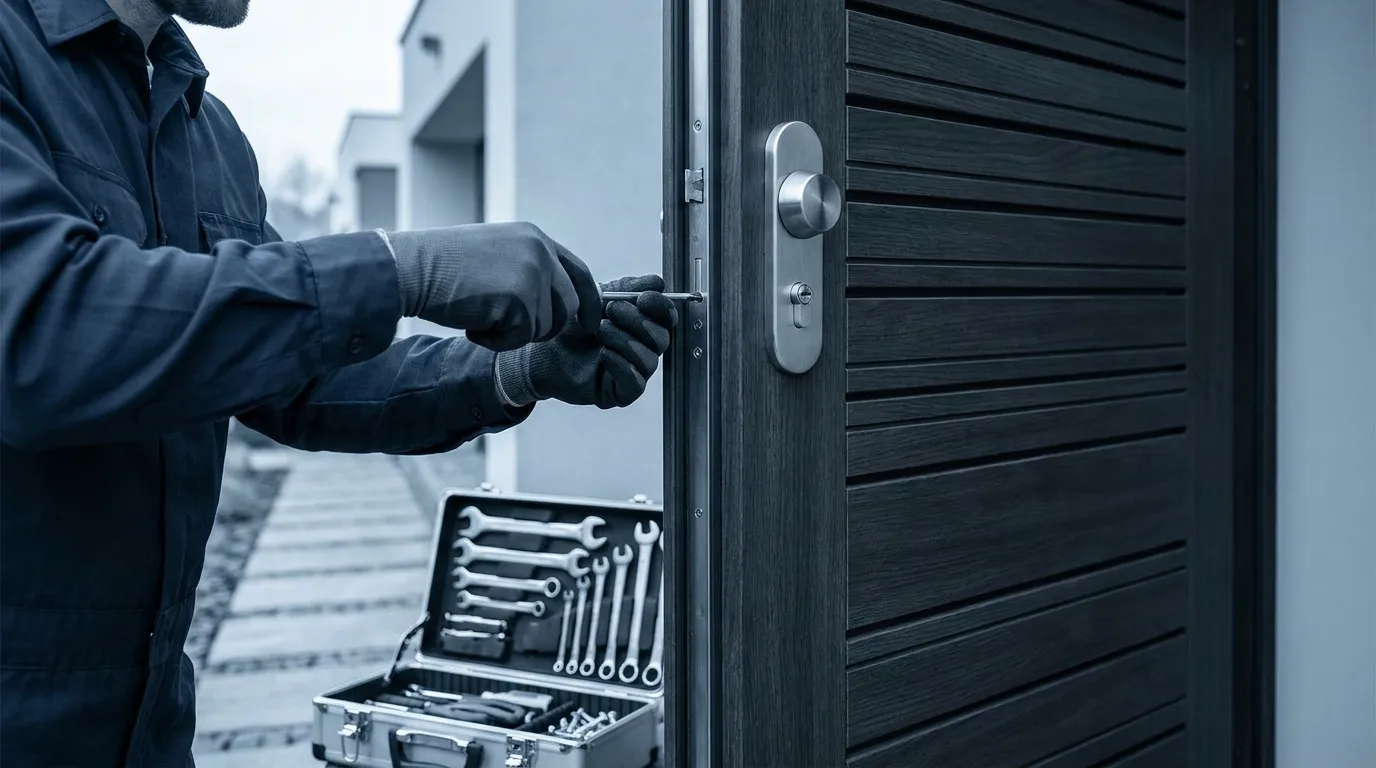Locksmith installing a new deadbolt in Perth